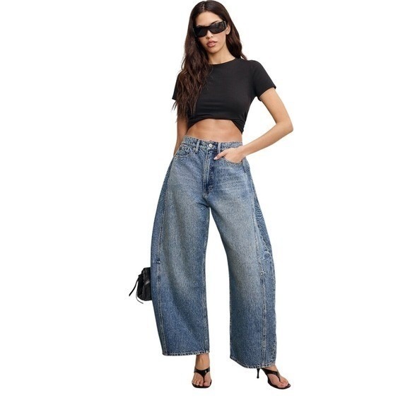 Good American Denim - Good American Good Extreme Baggy Jeans Blue High Rise Wide Balloon Leg Size 4 27
